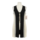 Forom Womens Black & Cream Sleeveless Open Front Cardigan Vest With Tie Detail