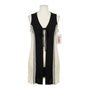 Forom Womens Black & Cream Sleeveless Open Front Cardigan Vest With Tie Detail