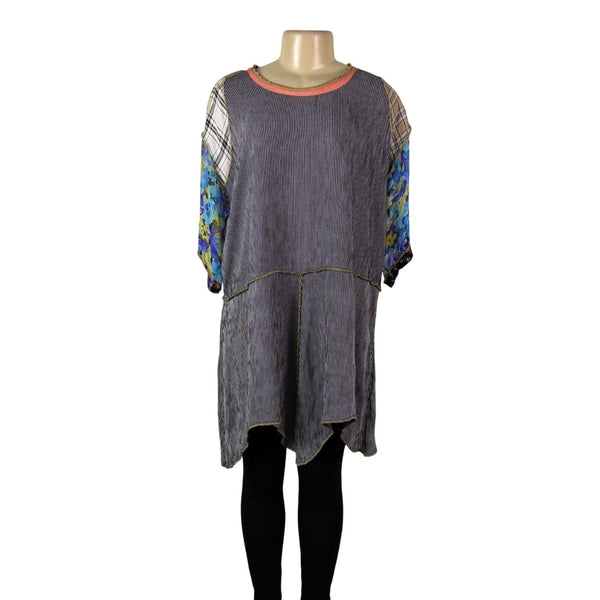 Nothing Matches Womens Multicolor Striped Acetate/Rayon/Linen Tunic Top 1