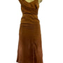 Brown Asymmetrical Satin Midi Dress With Adjustable Straps & Side-Zip Closure Ne