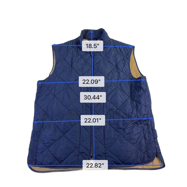 J.Crew Mens Navy Quilted Outerwear Vest Lightweight Zip-Up Reversible Sz L 