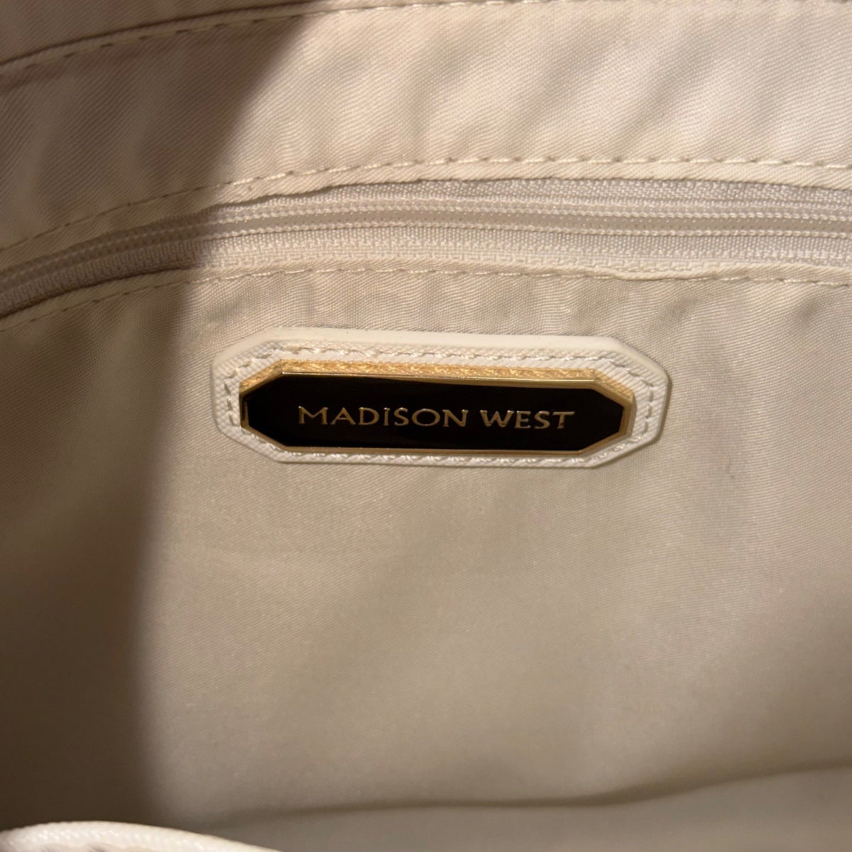 Madison West Women’s White & Blue Faux Leather Dual Handles Crossbody Satchel