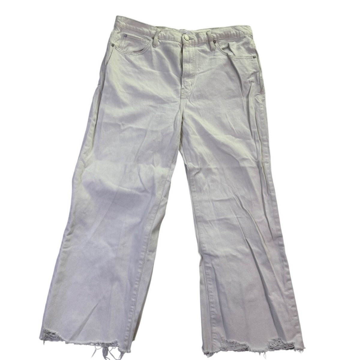 Frame Womens White Denim Frayed-Hem Wide-Leg Jeans Distressed Style Size 32