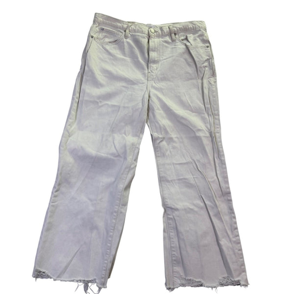 Frame Womens White Denim Frayed-Hem Wide-Leg Jeans Distressed Style Size 32