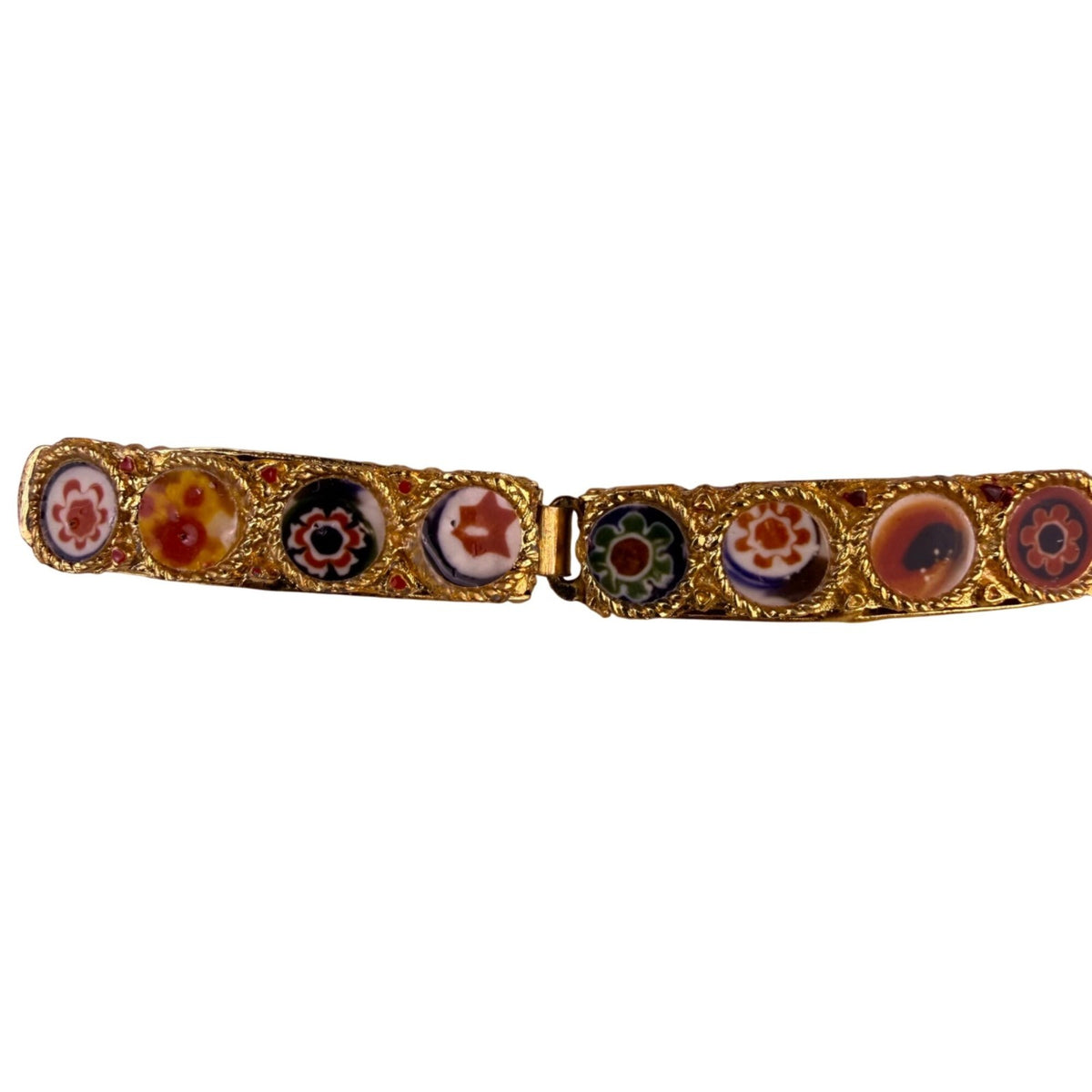 Antique Italian Gold Tone Womens Micro Mosaic Bracelet Colorful Circular Design