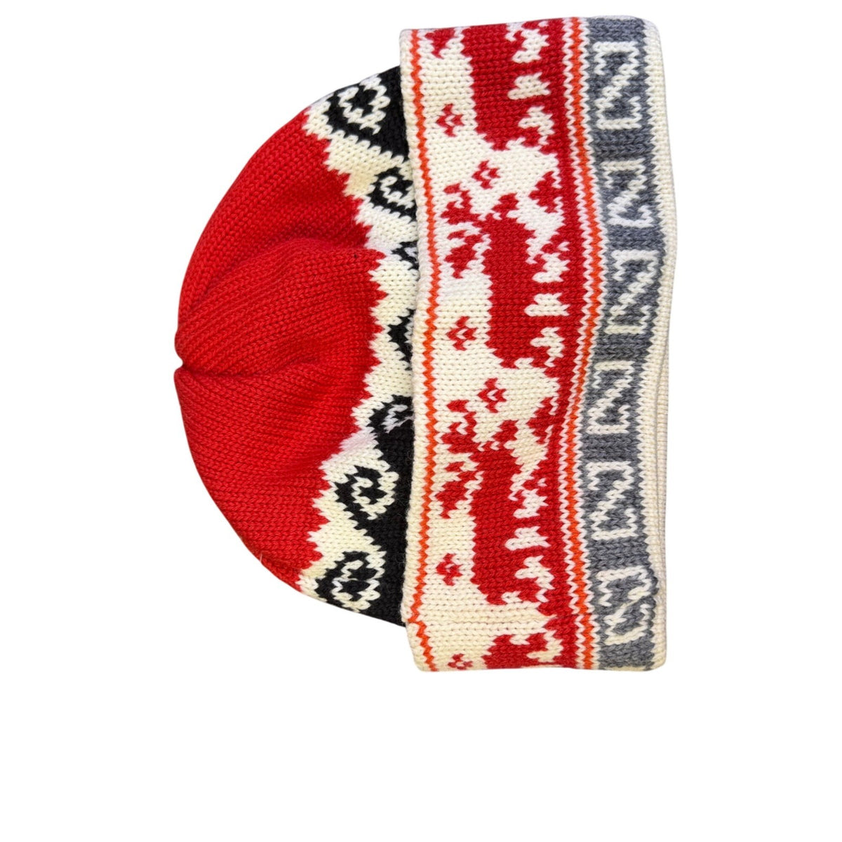 Steffner Red/Gray/White Womens Knitted Patterned Beanie Hat Winter Accessory