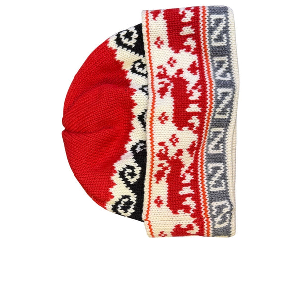 Steffner Red/Gray/White Womens Knitted Patterned Beanie Hat Winter Accessory