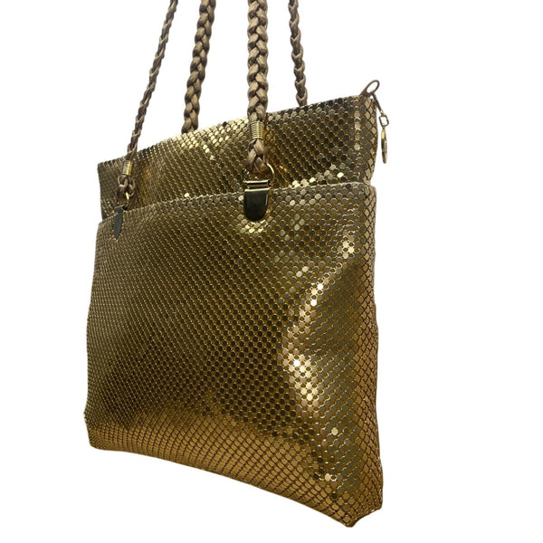 Empire Orr Women’s Gold Metallic Mesh Double Strap Zip Closure Shoulder Bag