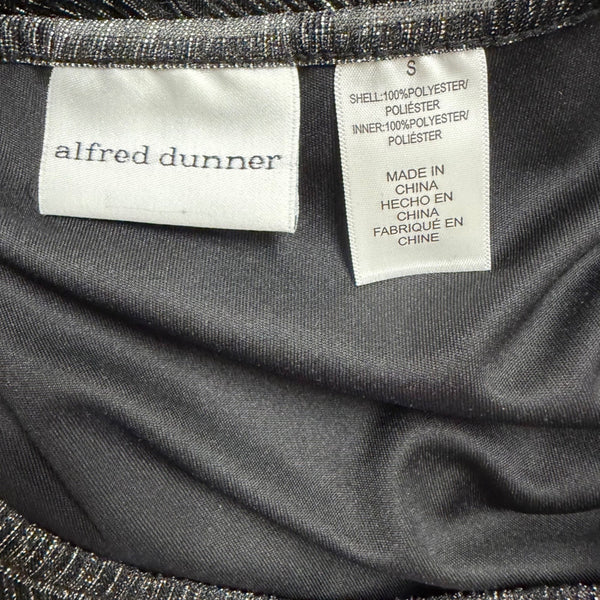 Alfred Dunner Womens Black Top Shimmering Textured Short Sleeve Shirt Size S