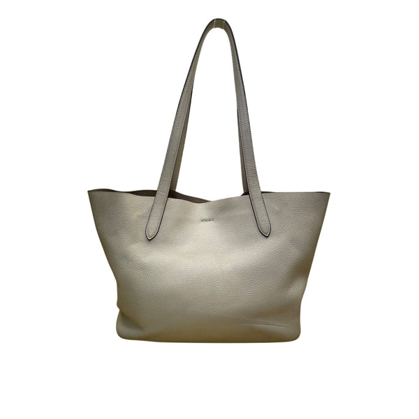 Coach Women’s Taupe Leather Embossed Logo Double Handles Snap Closure Tote Bag