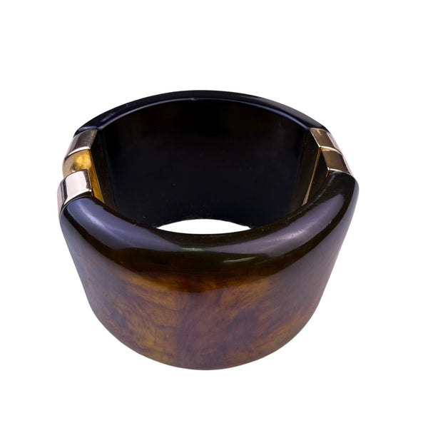 Modern Gold Tone Womens Resin Hinged Cuff Bracelet Brown/Black Elegant Statement