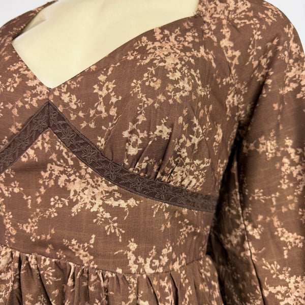 Altard State Womens Brown Cotton Floral Print Long Sleeve Tiered Mini Dress Sz M
