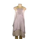 Rebecca Taylor Gray & Cream Silk Sleeveless Crochet Detail Flowy Dress Sz 2