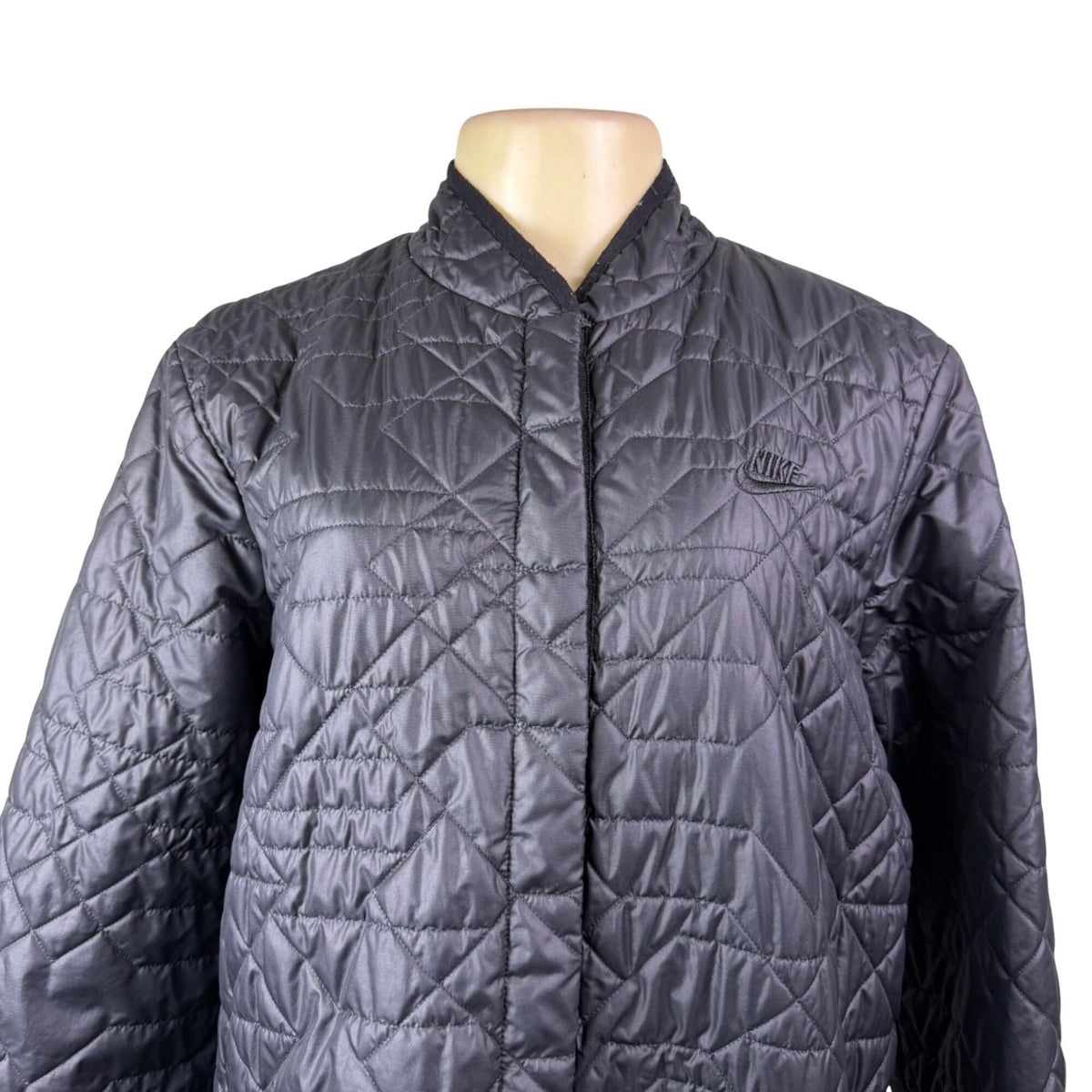 Nike Womens Black Quilted Bomber Jacket Lightweight Outerwear Casual Sz XL