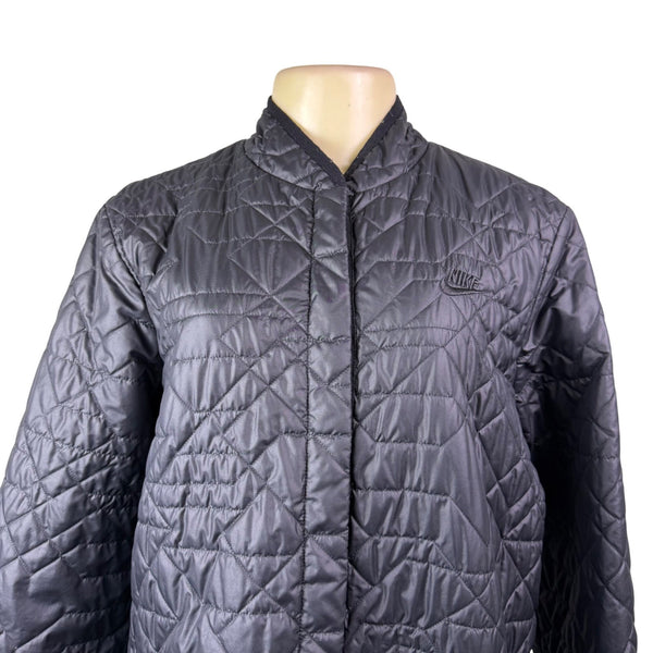 Nike Womens Black Quilted Bomber Jacket Lightweight Outerwear Casual Sz XL