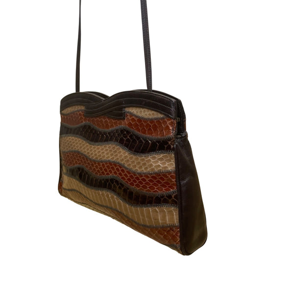 Vintage Saks Fifth Avenue Women’s Brown Multicolor Embossed Leather Shoulder Bag