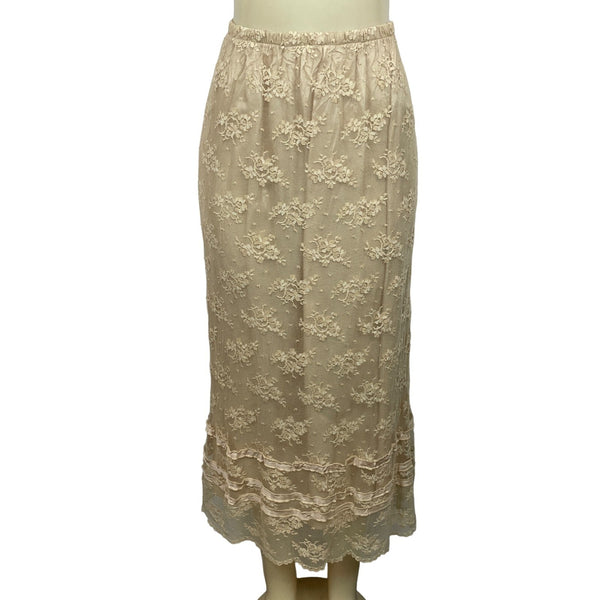 Soft Surroundings Women's Beige With Pink Lace Ribbon Long Skirt Sz M