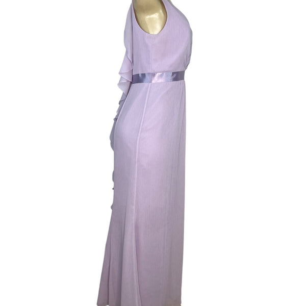 Davids Bridal Lilac V-Neck Ruffle Back Maxi Dress With Satin Waistband Size 6