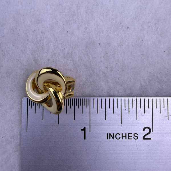 Gold Tone & Cream Enamel Clip-On Earrings Knot Design Vintage Jewelry