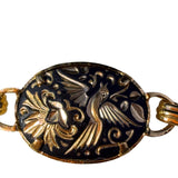 Gold Tone Ladies Black Oval Link Damascene Birds & Flowers Bracelet Toledo
