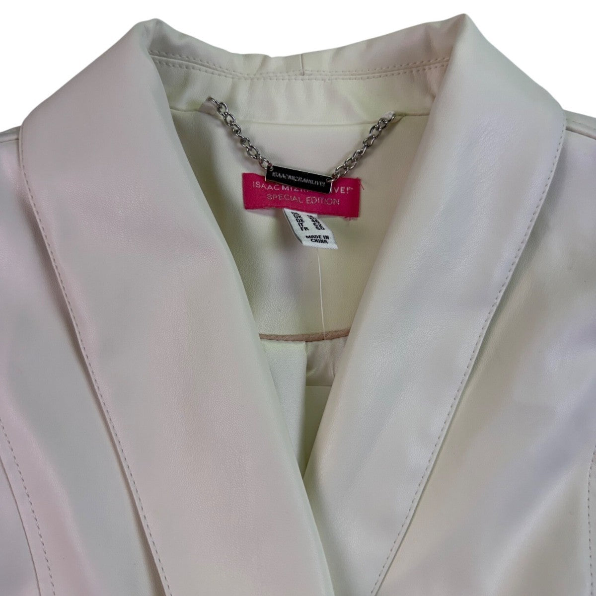 Isaac Mizrahi Live Womens Off-White Faux Leather Cropped Jacket US Size 16