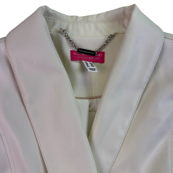 Isaac Mizrahi Live Womens Off-White Faux Leather Cropped Jacket US Size 16