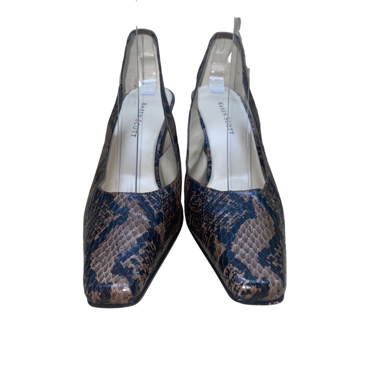 Karen Scott Women’s Brown & Black Leather Snake Print Square toe Pumps Size 8M