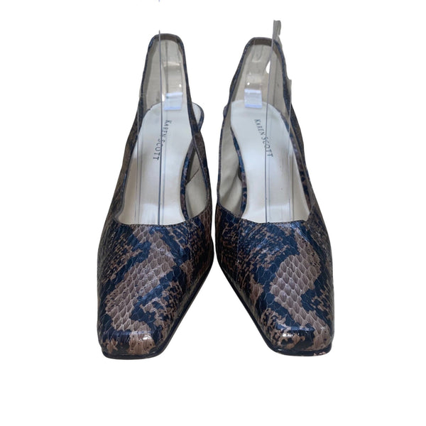 Karen Scott Women’s Brown & Black Leather Snake Print Square toe Pumps Size 8M