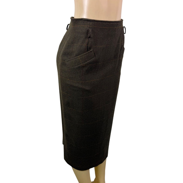 Anne Klein Womens Brown Plaid Wool Pencil Skirt Vintage Office Attire Sz 10