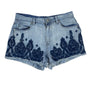 Blank Nyc Women's Light Blue Wedge Cut Off Embroidered Short Sz 28