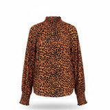 Loft Womens Black/Orange Leopard Print Smocked Long Sleeve Blouse Sz XS
