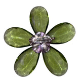 Vintage Womens Green Lucite Floral Brooch Rhinestone Accents