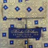 Brooks Brothers Mens Gold & Blue 100% Silk Patterned Geometric Design Tie
