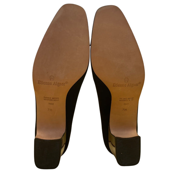 Etienne Aigner Women’s Black & Brown Leather Cap-Toe Low Heel Pumps Size 7M