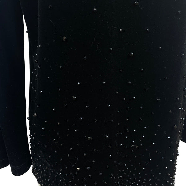 Chicos Travelers Black Velvet Beaded Long Sleeve Top Size 1 (8/10)