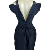 Vintage Victor Costa Black Cocktail Dress With Bow Back & Pleated Skirt Sz 6