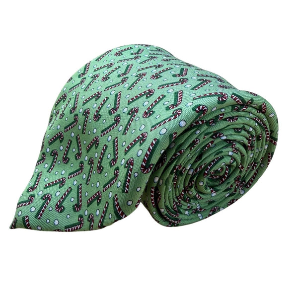 Vineyard Vines Mens Green Silk Candy Cane Patterned Tie