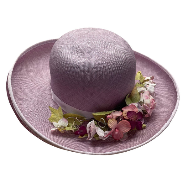 Kathy Jeanne Womens Lilac Straw Floral Derby Hat Elegant Ribbon Wide Brim Handma