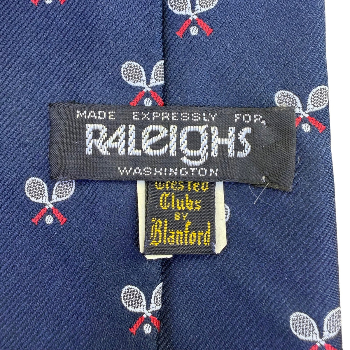 Raleigh Mens Navy Polyester Tie Tennis Racket Embroidered Pattern Club Style