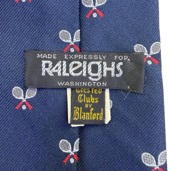 Raleigh Mens Navy Polyester Tie Tennis Racket Embroidered Pattern Club Style