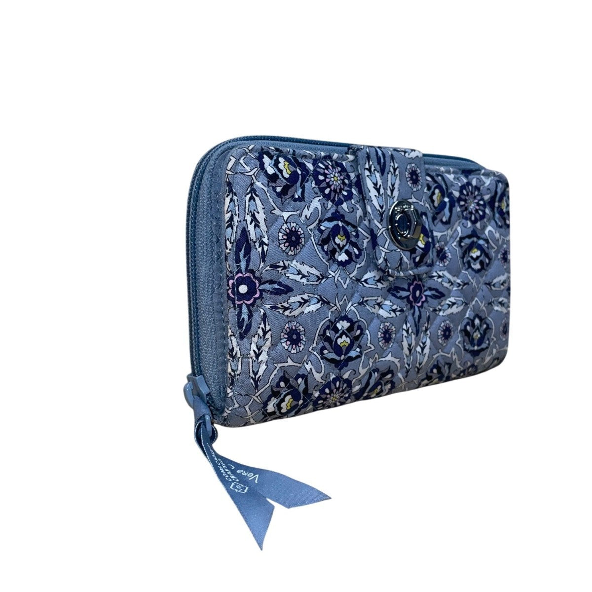 Vera Bradley Women’s Blue Floral Pattern Fabric RFID Plaza Tile Turnlock Wallet