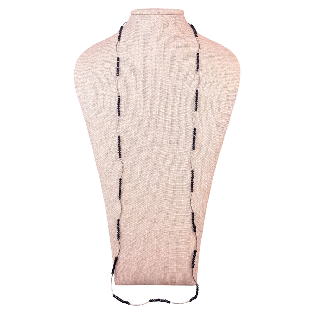 Silver Tone Womens Black Faceted Glass Beaded Necklace Contemporary Design 