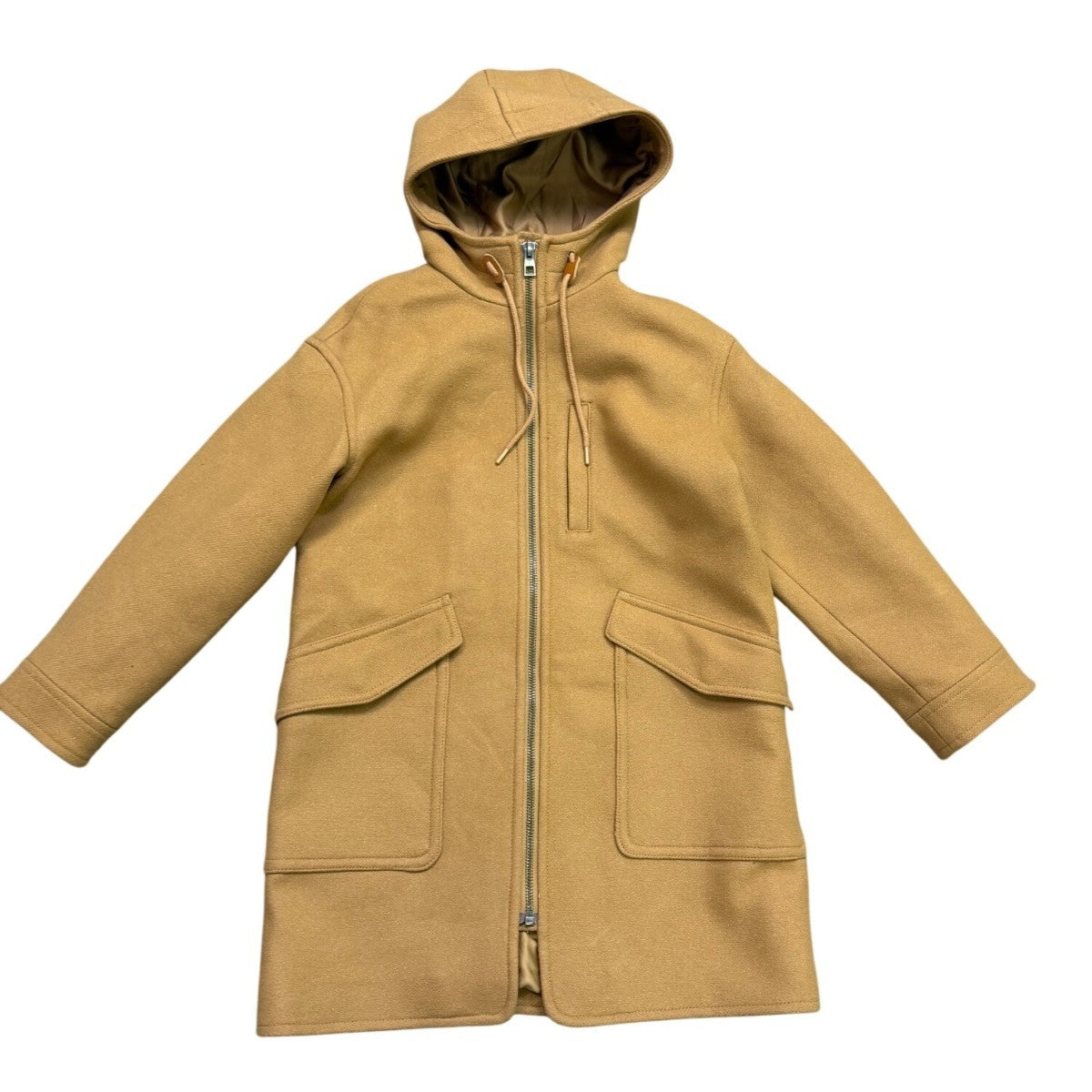 Madewell Womens Camel Wool-Blend Hooded Coat With Pockets & Zipper Sz S
