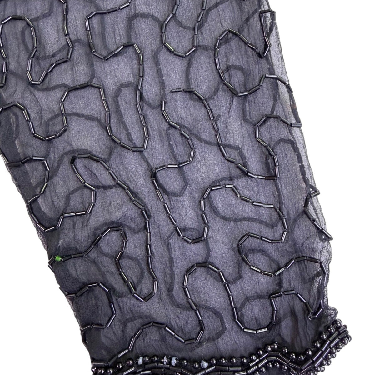 Swee Lo Womens Black Silk Beaded & Sequin Shirt Floral Design Size L