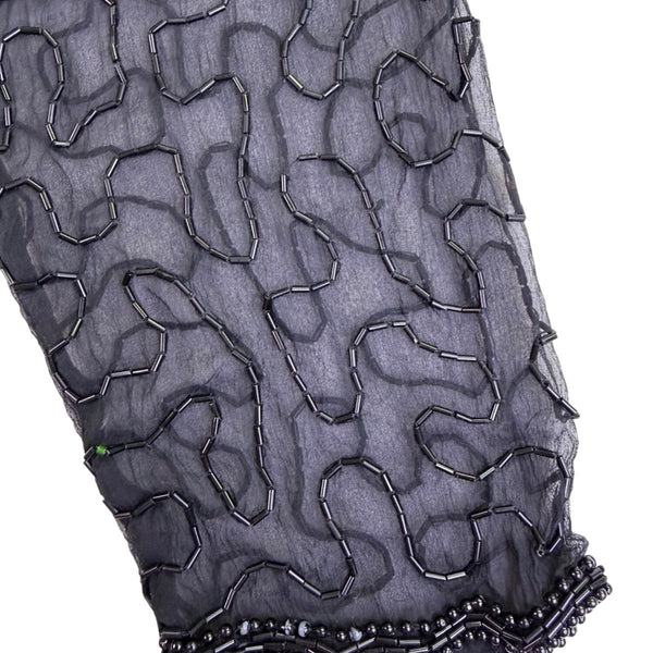 Swee Lo Womens Black Silk Beaded & Sequin Shirt Floral Design Size L