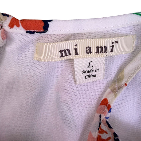 Miami Womens White Floral Halter Dress Summer Casual Ruffle Hem Size L
