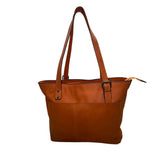 Women’s Orange Leather Adjustable Straps Zip Closure Inner Pockets Tote Bag