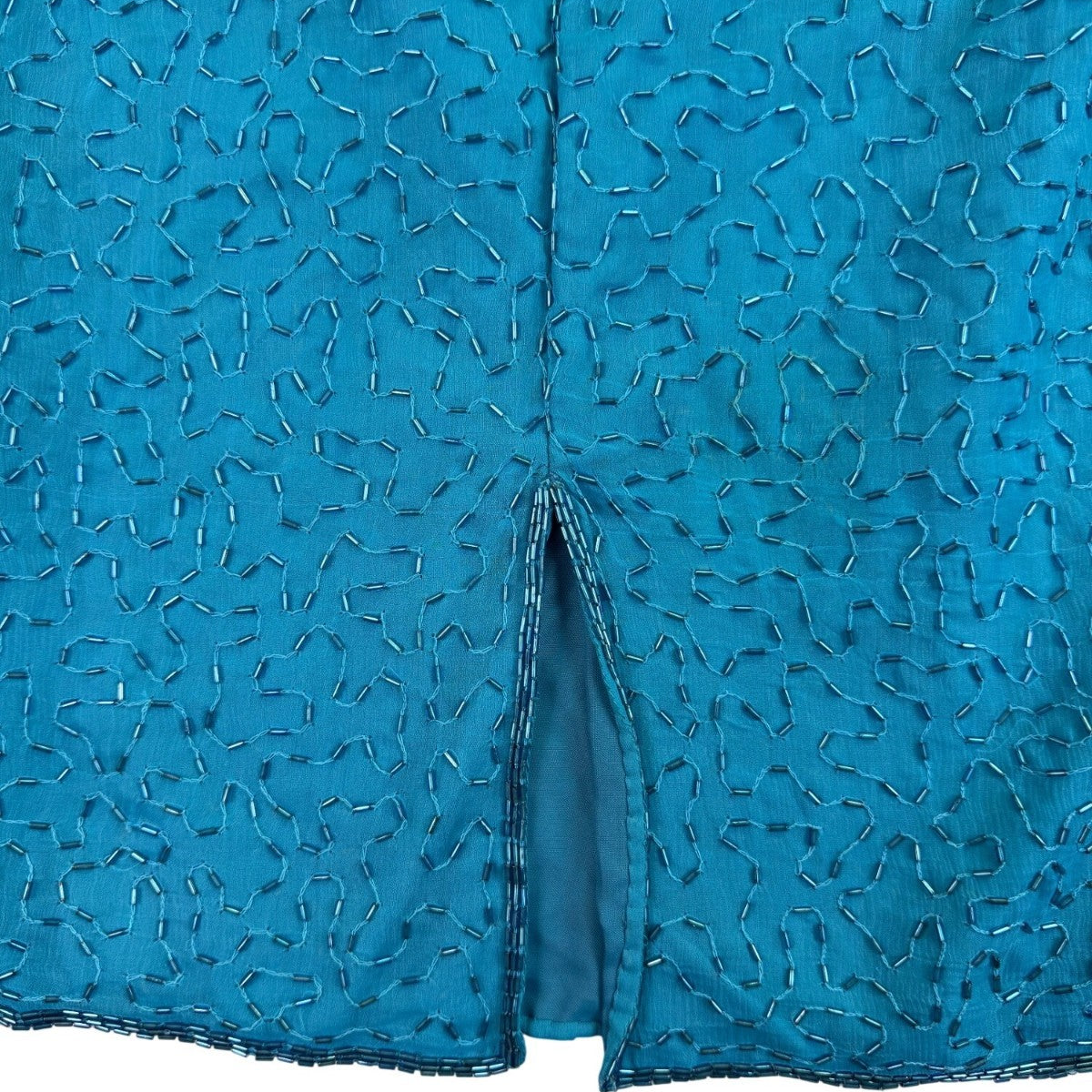 Sténay Womens Teal Beaded Sequin Floral Silk Evening Cocktail Dress Size 14