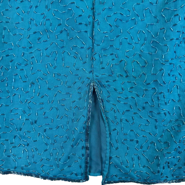 Sténay Womens Teal Beaded Sequin Floral Silk Evening Cocktail Dress Size 14