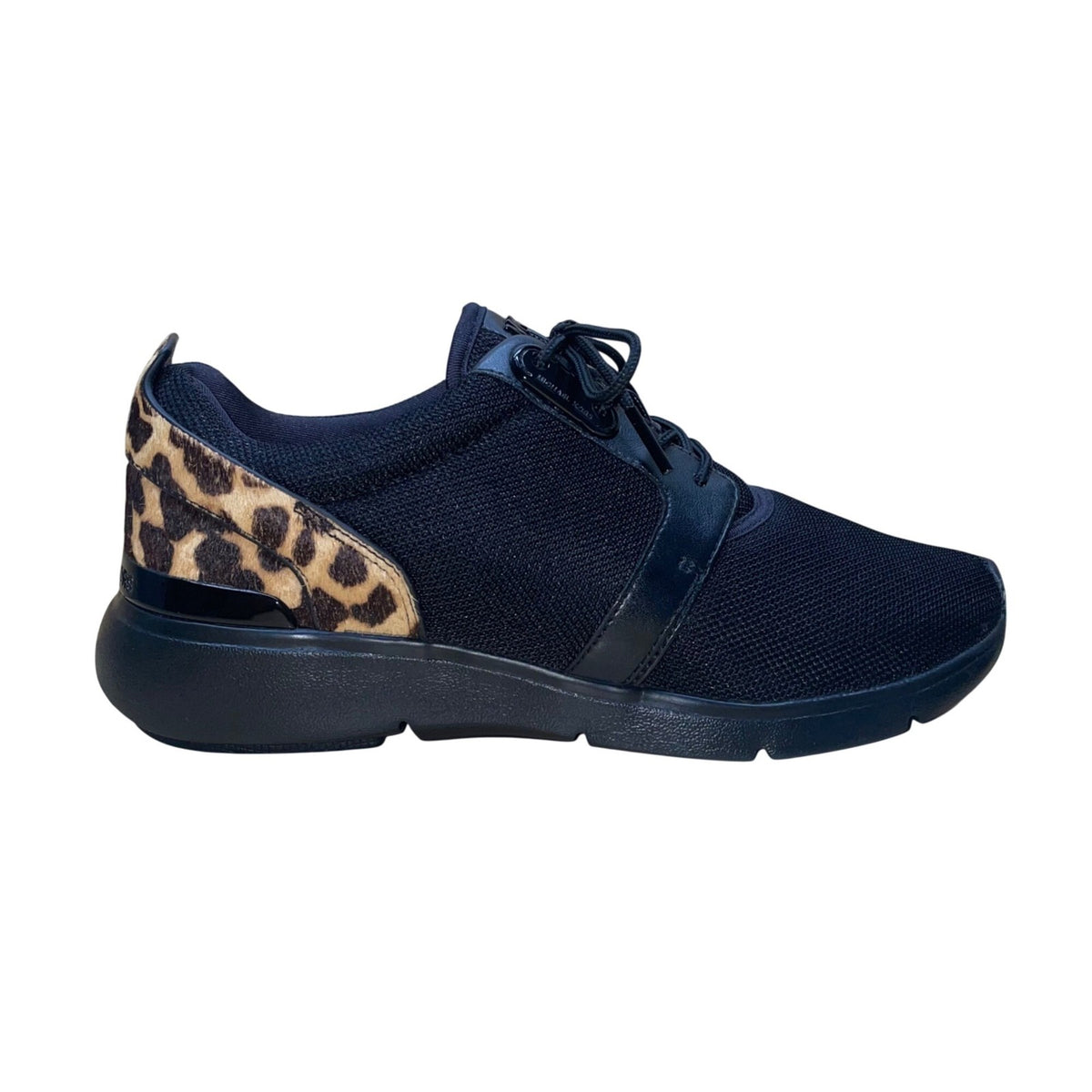 Michael Kors Women’s Black Textile & Leather Blend Leopard Accent Sneakers Sz 7M